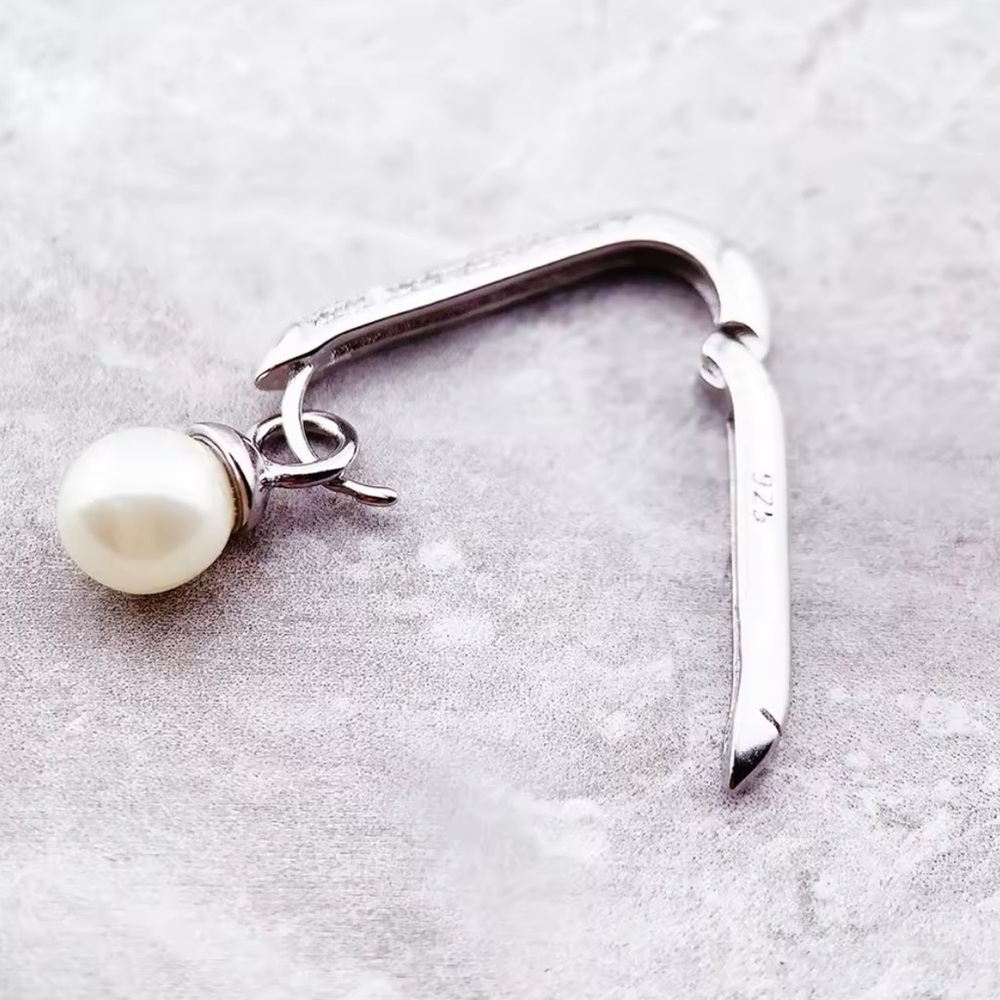 Elegant Silver and Pearl Drop Earrings - Picture 5 of 7
